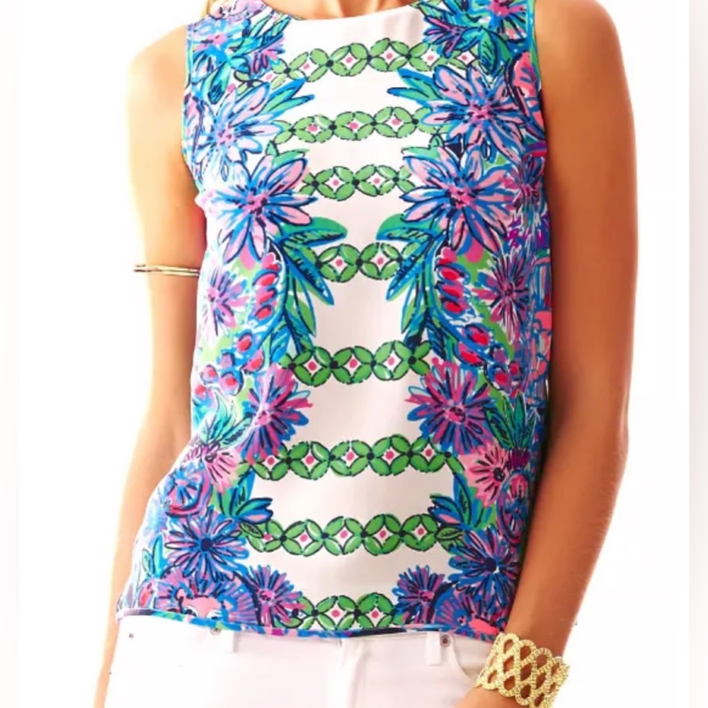 Lilly Pulitzer Silk Iona Shell Resort Floral Palm Grapefruit Tank 92268 Size XS